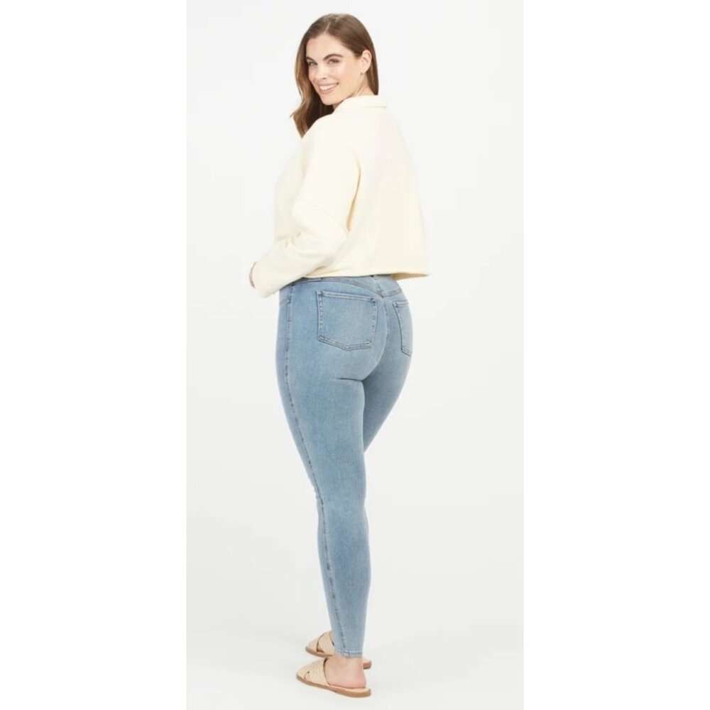 Spanx Pull On Jeans Womens Large Light Wash Vintage High Rise Skinny Stretch - Picture 2 of 14